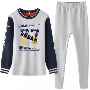 兰缪 青少年加绒加厚内搭个性涂鸦圆领套头抗寒蓄热锁温不易褪色防刮耐磨不起球透气舒适可外穿保暖套装 男款