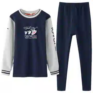 兰缪 青少年加绒加厚内搭个性涂鸦圆领套头抗寒蓄热锁温不易褪色防刮耐磨不起球舒适透气打底可外穿保暖套装 男款