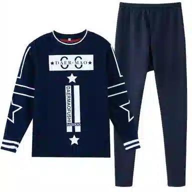 兰缪 青少年加绒加厚内搭个性涂鸦圆领套头抗寒蓄热锁温不易褪色防刮耐磨不起球透气舒适可外穿保暖套装 男款