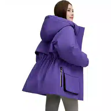 鸭鸭 连帽中长款长袖羽绒服 女款