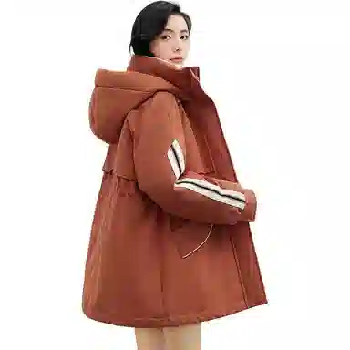 鸭鸭 纯色连帽通勤时尚收腰拉链长袖羽绒服 女款