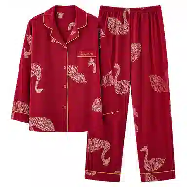 莫代尔 简约亲肤舒适时尚开衫长袖长裤家居服可外穿睡衣套装 男女同款 红色