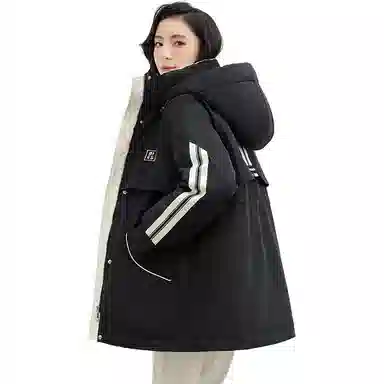 鸭鸭 纯色连帽通勤时尚收腰拉链长袖羽绒服 女款