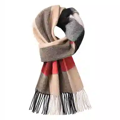 啄木鸟 新款秋冬季加厚保暖户外骑行防风寒格子流苏潮绵羊毛 绒线围巾 女款