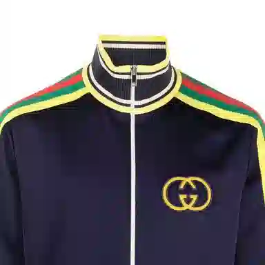 GUCCI Striped Zip-Up Jacket Blue