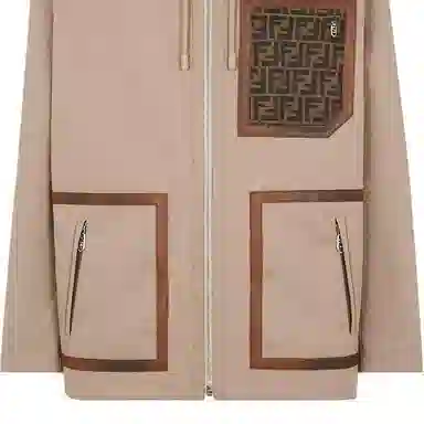 Fendi FW24 Logo Jacquard Hoodie Parka Beige