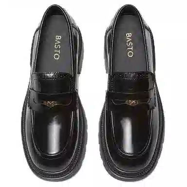 百思图 牛皮革 时尚复古学院风 乐福鞋 女款