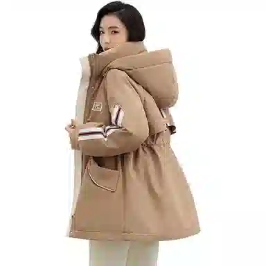 鸭鸭 纯色连帽通勤时尚收腰拉链长袖羽绒服 女款