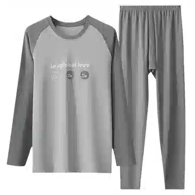 兰缪 插肩圆领套头舒适亲肤柔软长袖上衣抑菌透气打底可外穿长裤保暖套装 男款