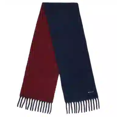 BALLY Tassel Wool Scarf Blue Red