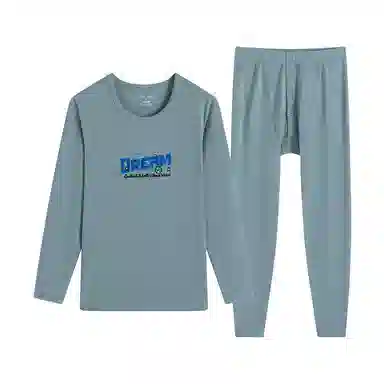 贴身领域 男士抑菌纯棉印花青少年秋衣秋裤纯色居家睡衣初高中学生圆领长袖长裤薄内衣保暖套装 男款