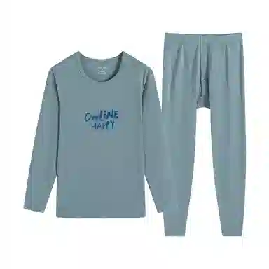 贴身领域 男士抑菌纯棉印花青少年秋衣秋裤纯色居家睡衣初高中学生圆领长袖长裤薄内衣保暖套装 男款