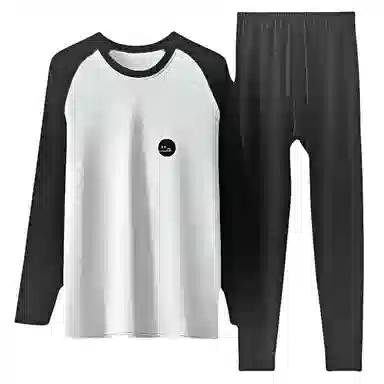 兰缪 插肩圆领套头舒适亲肤柔软长袖上衣抑菌透气打底可外穿长裤保暖套装 男款