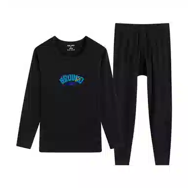 贴身领域 男士抑菌纯棉印花青少年秋衣秋裤纯色居家睡衣初高中学生圆领长袖长裤薄内衣保暖套装 男款