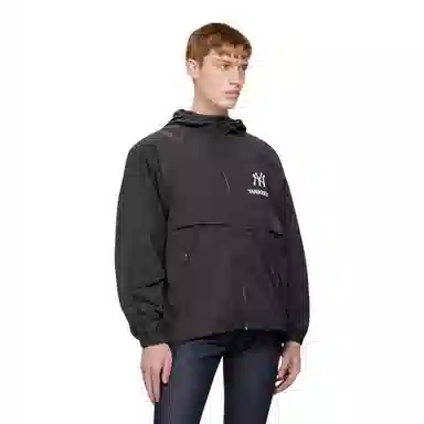 MLB Yankees Letter Print Zip Hoodie Black