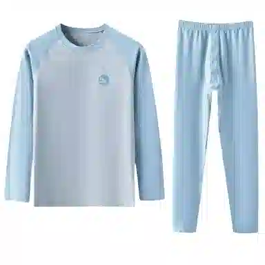 兰缪 插肩圆领套头舒适亲肤柔软长袖上衣抑菌透气打底可外穿长裤保暖套装 男款