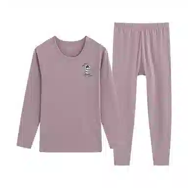 贴身领域 纯棉女士圆领套头长袖上衣松紧腰修身长裤薄款秋衣秋裤内衣打底棉毛衫少女保暖套装 女款