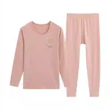 贴身领域 纯棉女士圆领套头长袖上衣松紧腰修身长裤薄款秋衣秋裤内衣打底棉毛衫少女保暖套装 女款