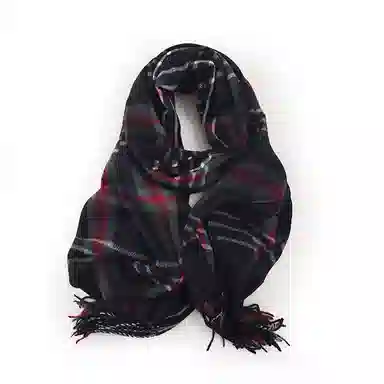 浪莎 条纹格子保暖学院风流苏 礼盒装 绒线围巾 男女同款情侣款