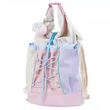 音魅 轻便简约 织物 双肩包 女款 粉色/白色