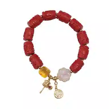 布达拉宫 福气满满六字真言转经筒锦上添花平安喜乐 朱砂 手串 男女同款情侣款