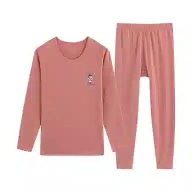 贴身领域 纯棉女士圆领套头长袖上衣松紧腰修身长裤薄款秋衣秋裤内衣打底棉毛衫少女保暖套装 女款