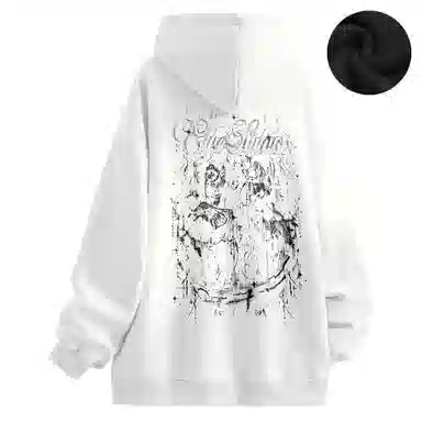 Qnxeey Vintage Ink Print Hoodie