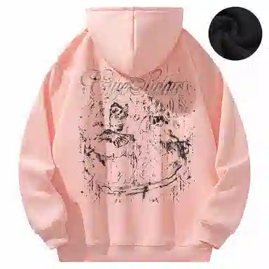 Qnxeey Vintage Ink Print Hoodie