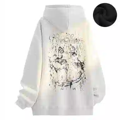 Qnxeey Vintage Ink Print Hoodie