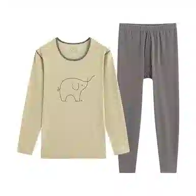 贴身领域 圆领套头长袖上衣松紧腰撞领秋衣秋裤内衣打底棉毛衫少女保暖套装 女款