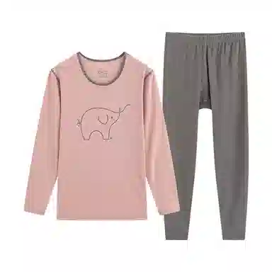 贴身领域 圆领套头长袖上衣松紧腰撞领秋衣秋裤内衣打底棉毛衫少女保暖套装 女款