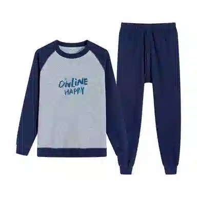 贴身领域 青少年内衣男士加厚加绒拼接插肩袖秋衣秋裤打底全棉毛衫保暖套装 男款