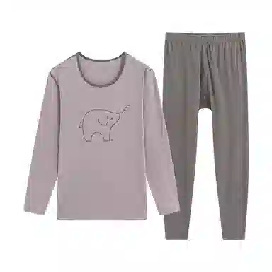 贴身领域 圆领套头长袖上衣松紧腰撞领秋衣秋裤内衣打底棉毛衫少女保暖套装 女款