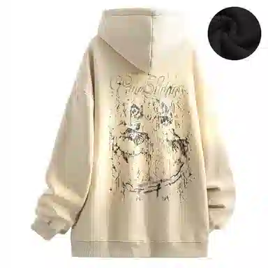 Qnxeey Vintage Ink Print Hoodie