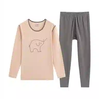 贴身领域 圆领套头长袖上衣松紧腰撞领秋衣秋裤内衣打底棉毛衫少女保暖套装 女款