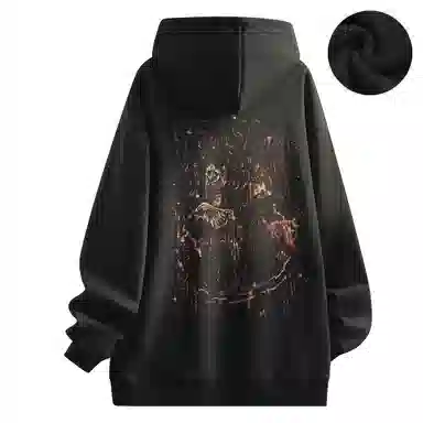 Qnxeey Vintage Ink Print Hoodie