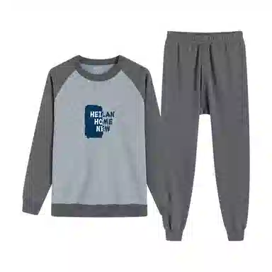 贴身领域 青少年内衣男士加厚加绒拼接插肩袖秋衣秋裤打底全棉毛衫保暖套装 男款