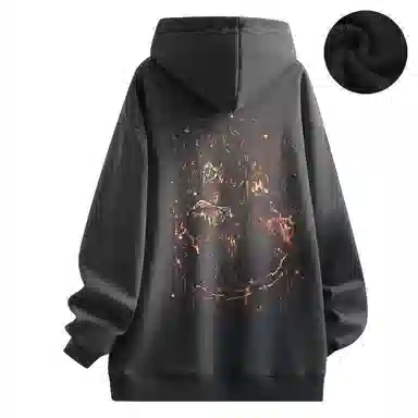 Qnxeey Vintage Ink Print Hoodie