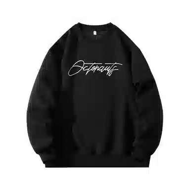 海底小纵队 美式复古猫英文品牌涂鸦印花重磅圆领落肩卫衣 男女同款