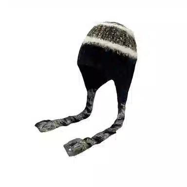 北极绒 彩色系带保暖条纹拼色护耳包头显脸小 聚酯纤维 绒线帽 男女同款情侣款