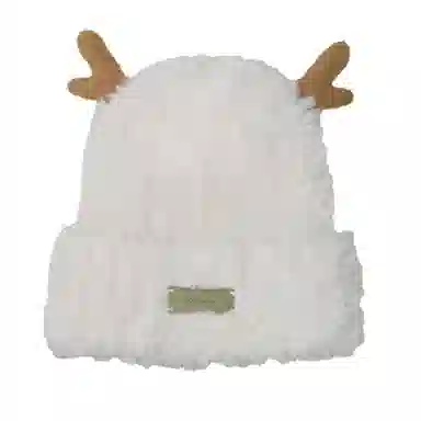 北极绒 毛绒绒鹿角针织韩版防寒保暖显脸小护耳可爱 聚酯纤维 绒线帽 男女同款情侣款