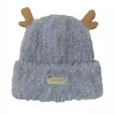 北极绒 毛绒绒鹿角针织韩版防寒保暖显脸小护耳可爱 聚酯纤维 绒线帽 男女同款情侣款