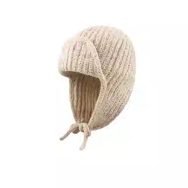 北极绒 日系纯色保暖护耳针织帽秋冬绑带毛线韩版百搭加厚长带子 聚酯纤维 绒线帽 男女同款情侣款