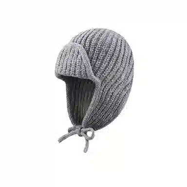 北极绒 日系纯色保暖护耳针织帽秋冬绑带毛线韩版百搭加厚长带子 聚酯纤维 绒线帽 男女同款情侣款