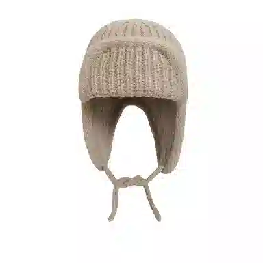 北极绒 日系纯色保暖护耳针织帽秋冬绑带毛线韩版百搭加厚长带子 聚酯纤维 绒线帽 男女同款情侣款