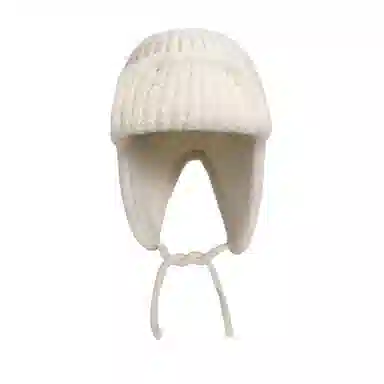 北极绒 日系纯色保暖护耳针织帽秋冬绑带毛线韩版百搭加厚长带子 聚酯纤维 绒线帽 男女同款情侣款