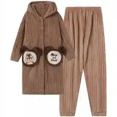 莫代尔 韩版时尚卡通舒适柔软亲肤保暖蓄热储温长袖长裤睡衣套装 男女同款