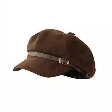 朵澜 气质咖色  秋冬新款复古显脸小八角帽英伦风保暖画家 聚酯纤维 帽子 女款