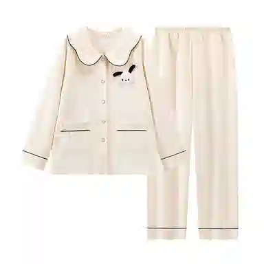 莫代尔 开衫韩版卡通甜美素色时尚保暖亲肤睡衣套装 女款