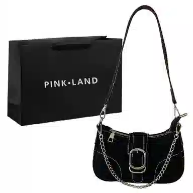 PINK LAND Retro PU Shoulder Bag Black